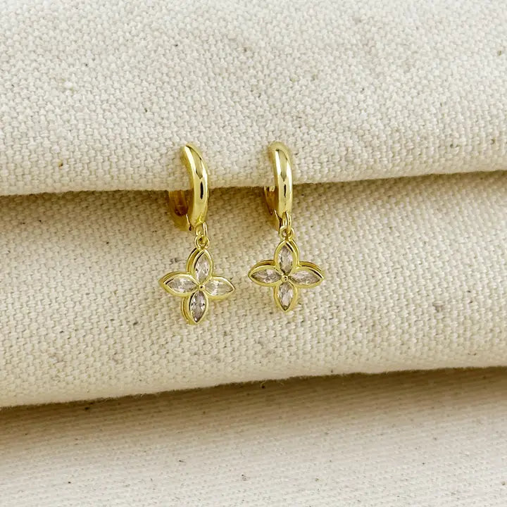 18k Gold Filled Cz Flower Hoop Earrings
