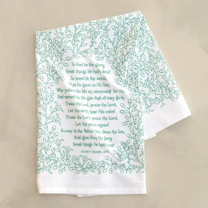 To God Be the Glory Hymn Tea Towel - Teal