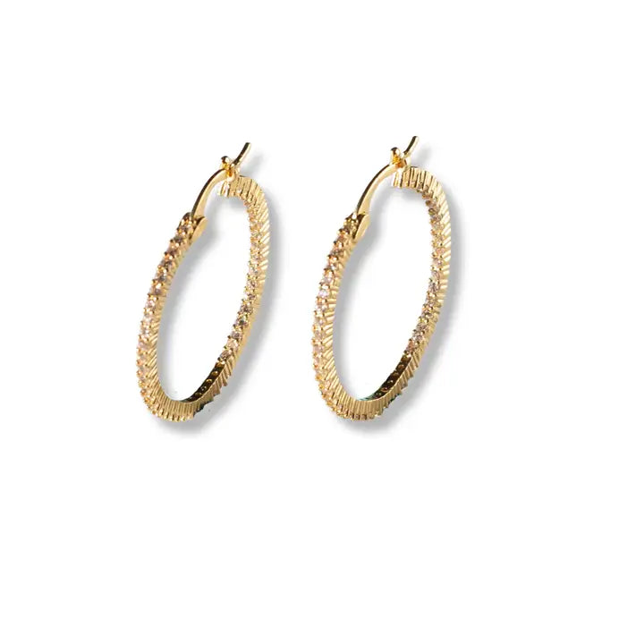 Gilded Earrings-Rhinestone Hoops