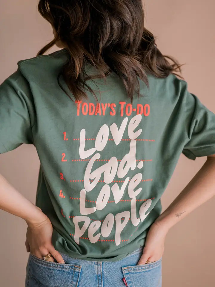 Love God Love People Tee- Muted Green | Christian Tee