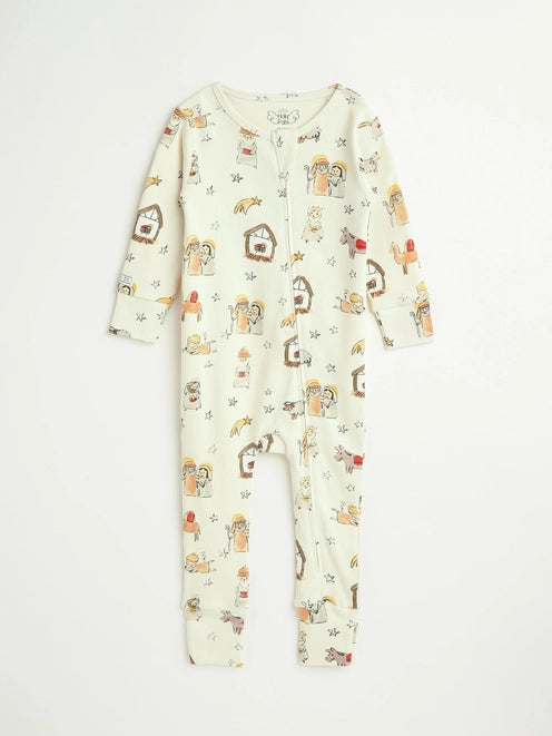 Away in A Manger Pj Footless Onesie Cotton