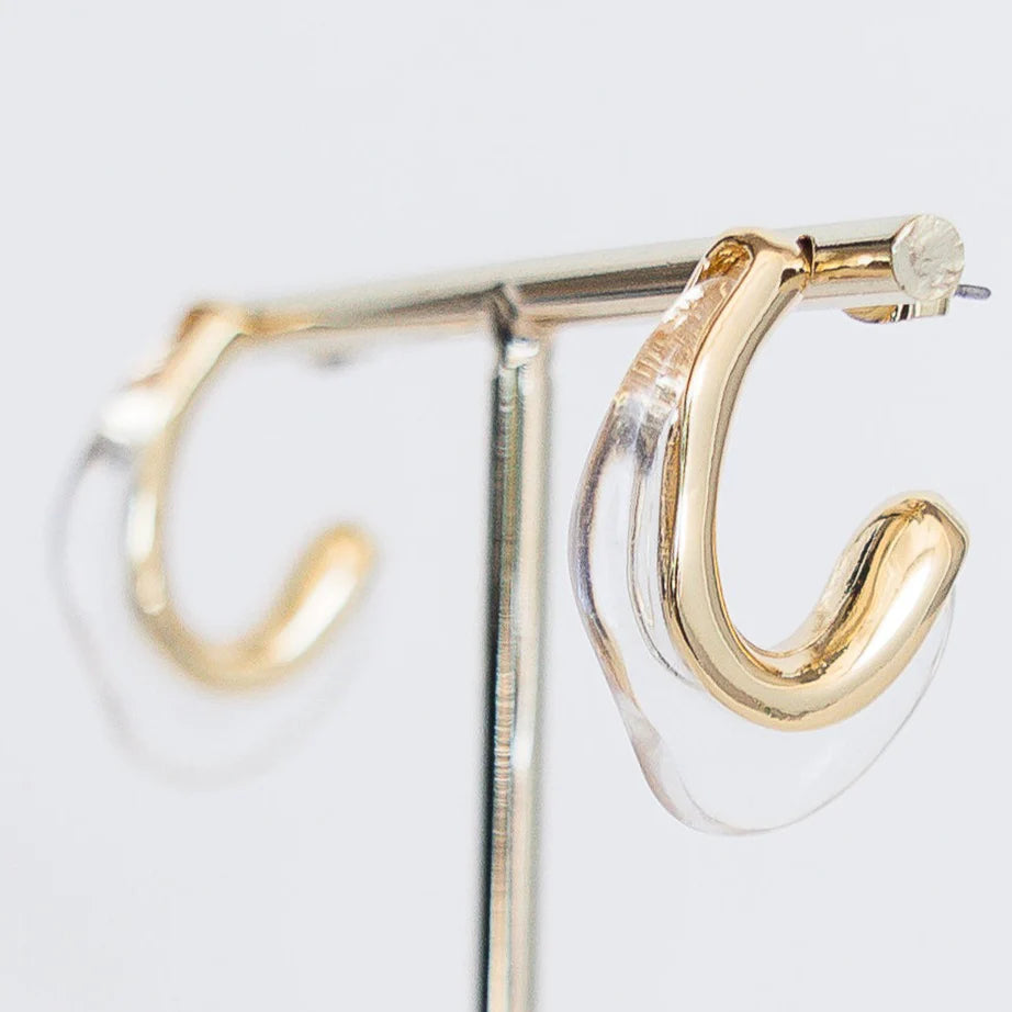 Amelia- clear abstract half hoop with gold accent