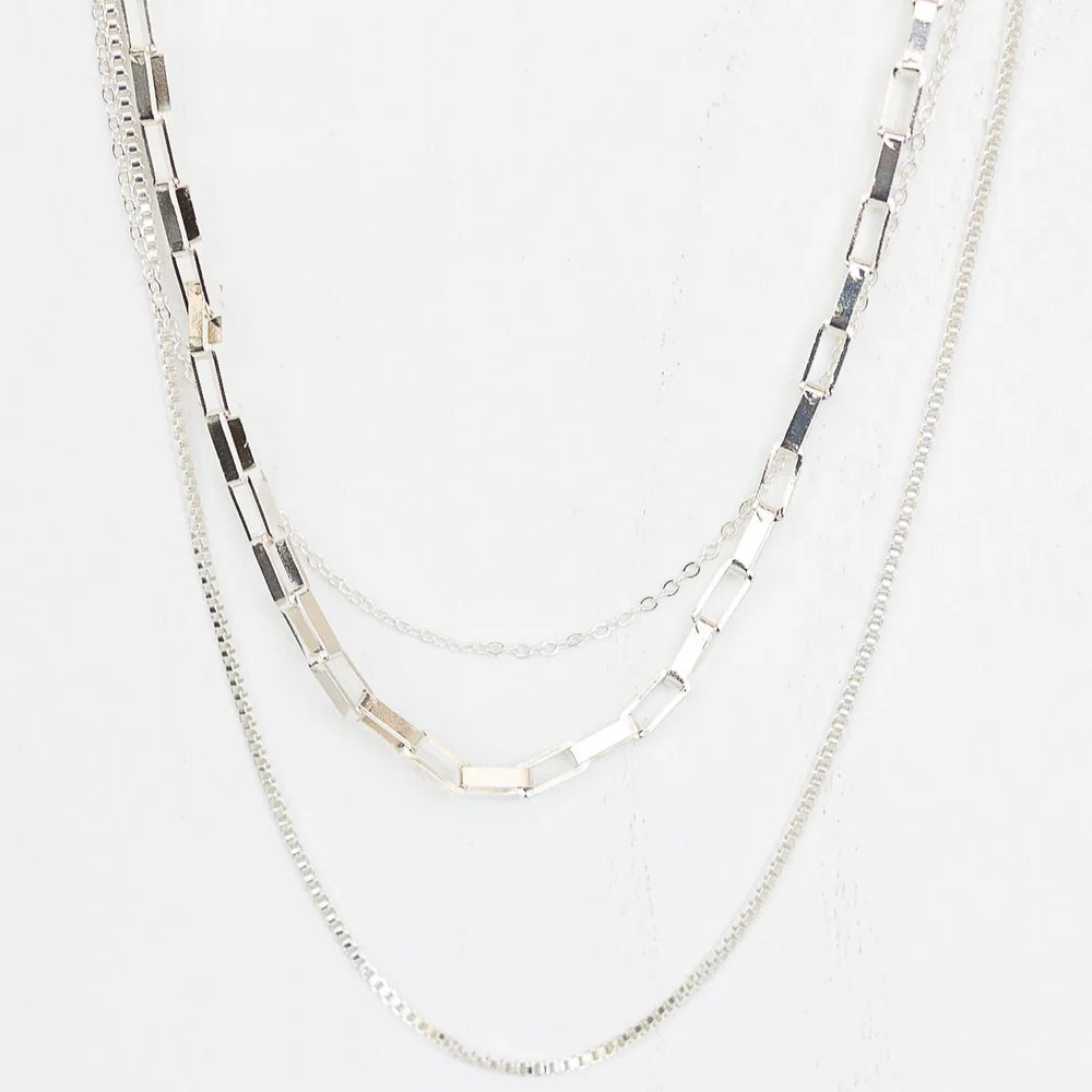Baylee Silver three layer chain necklace 18"