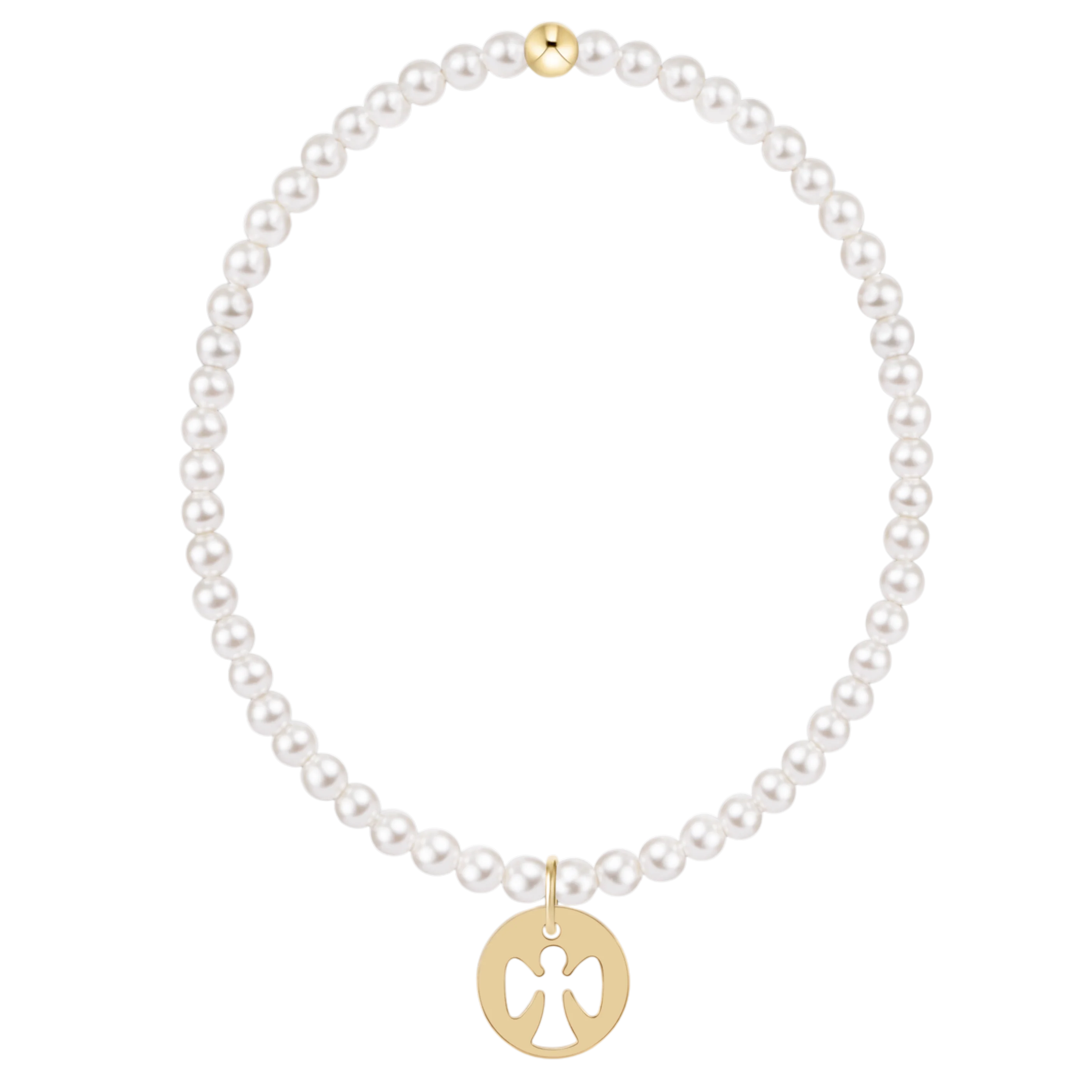 classic pearl 3mm bracelet - guardian angel gold disc
