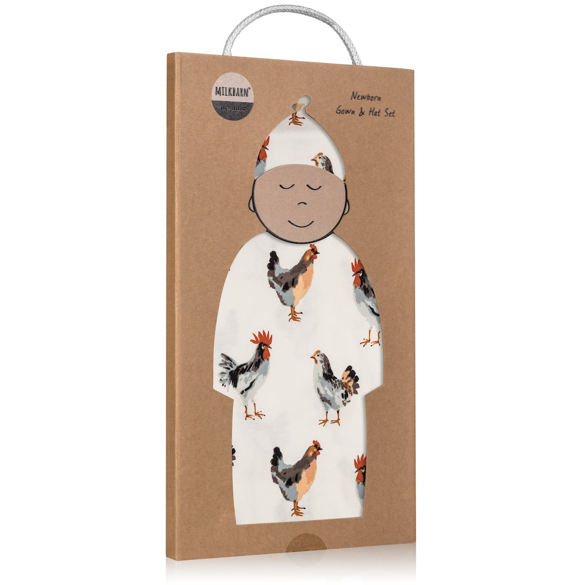 Chicken Organic Cotton Newborn Gown & Hat Set