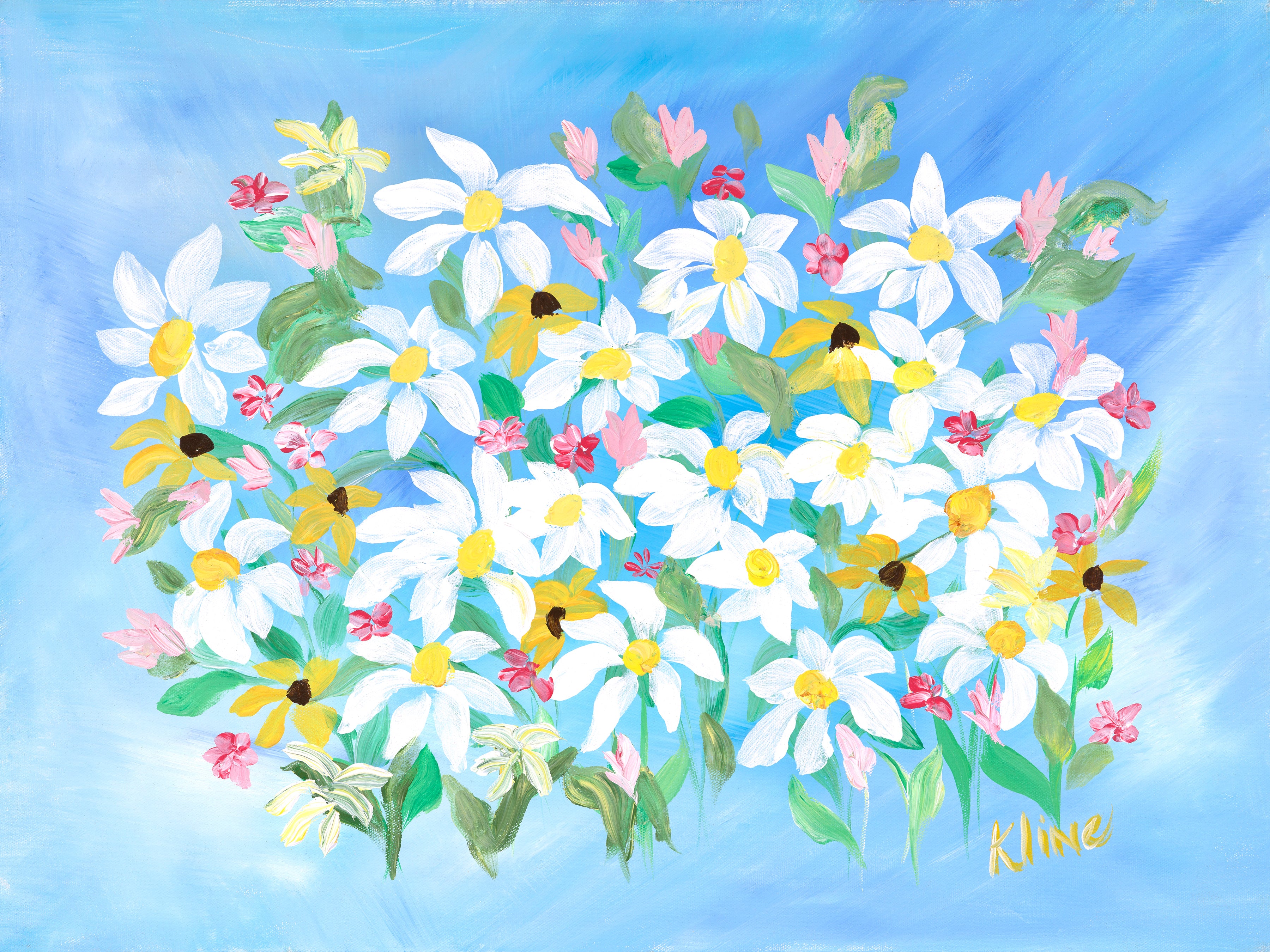 Blue Flower Painting - Giclee Canvas Print