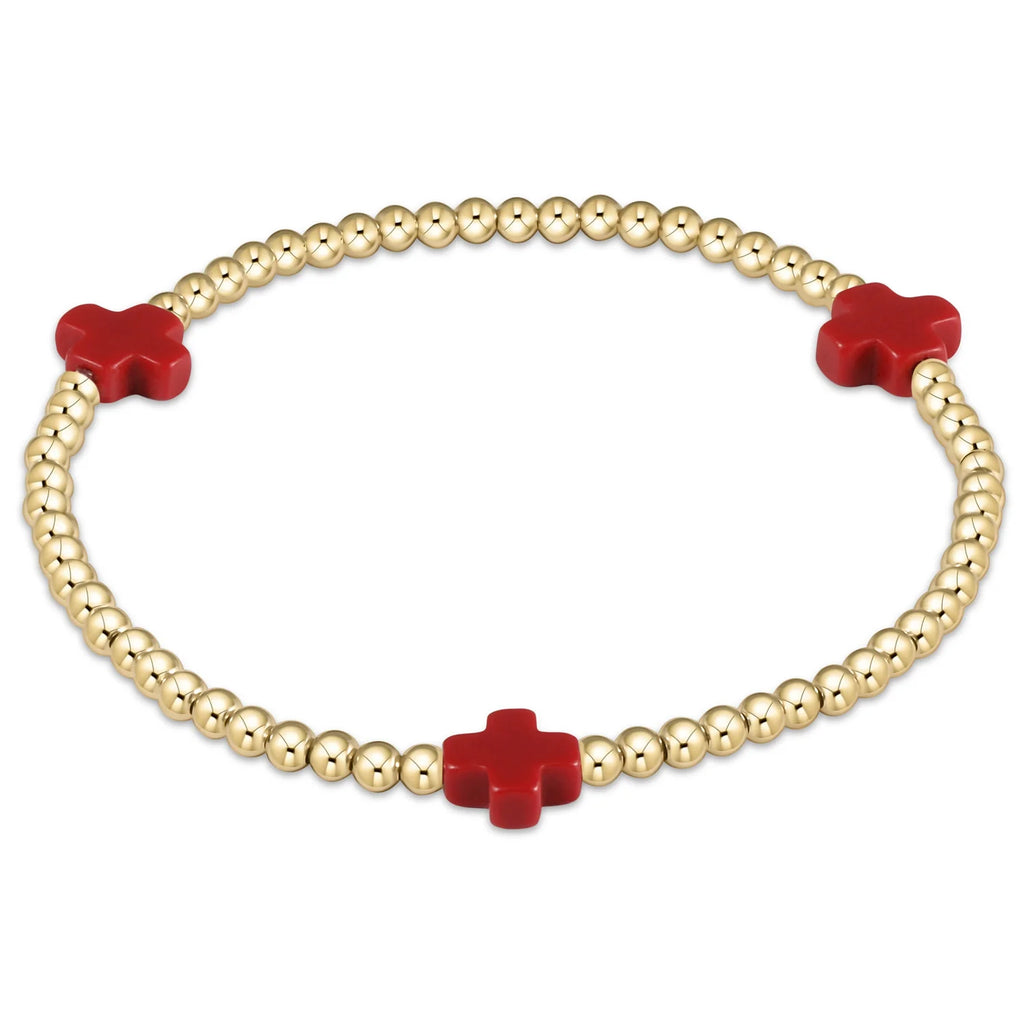 E Newton - Signature Cross Gold Pattern 3mm Bead Bracelet