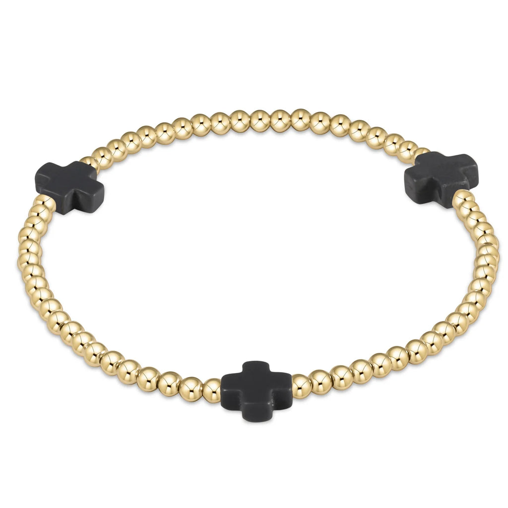 E Newton - Signature Cross Gold Pattern 3mm Bead Bracelet