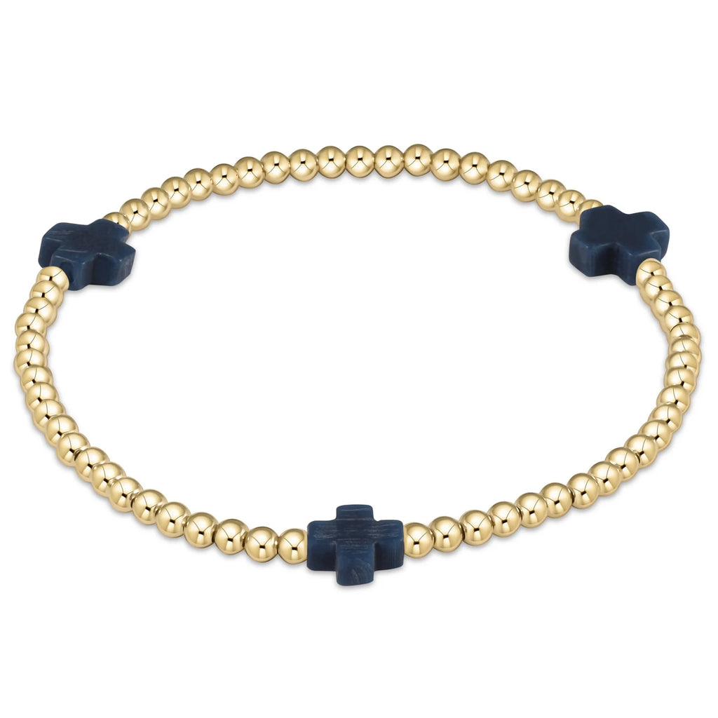 E Newton - Signature Cross Gold Pattern 3mm Bead Bracelet
