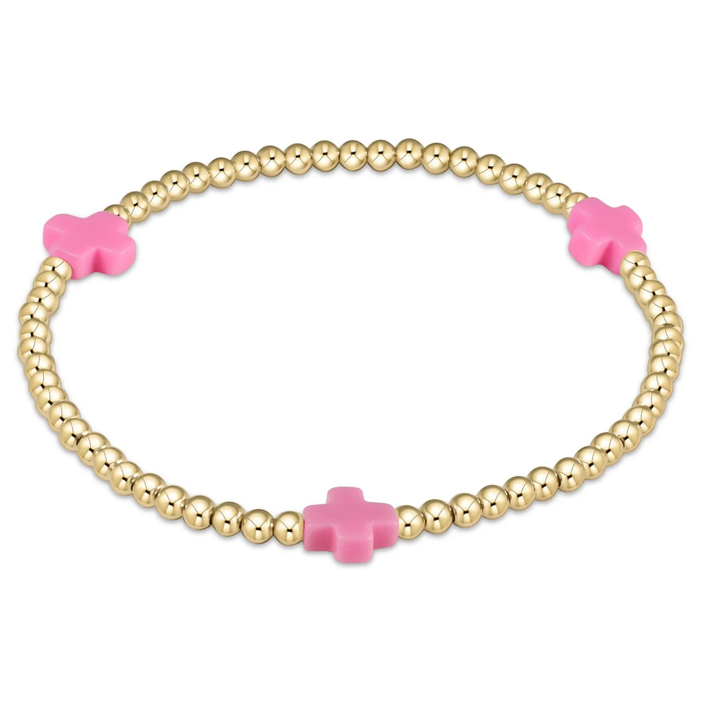 E Newton - Signature Cross Gold Pattern 3mm Bead Bracelet