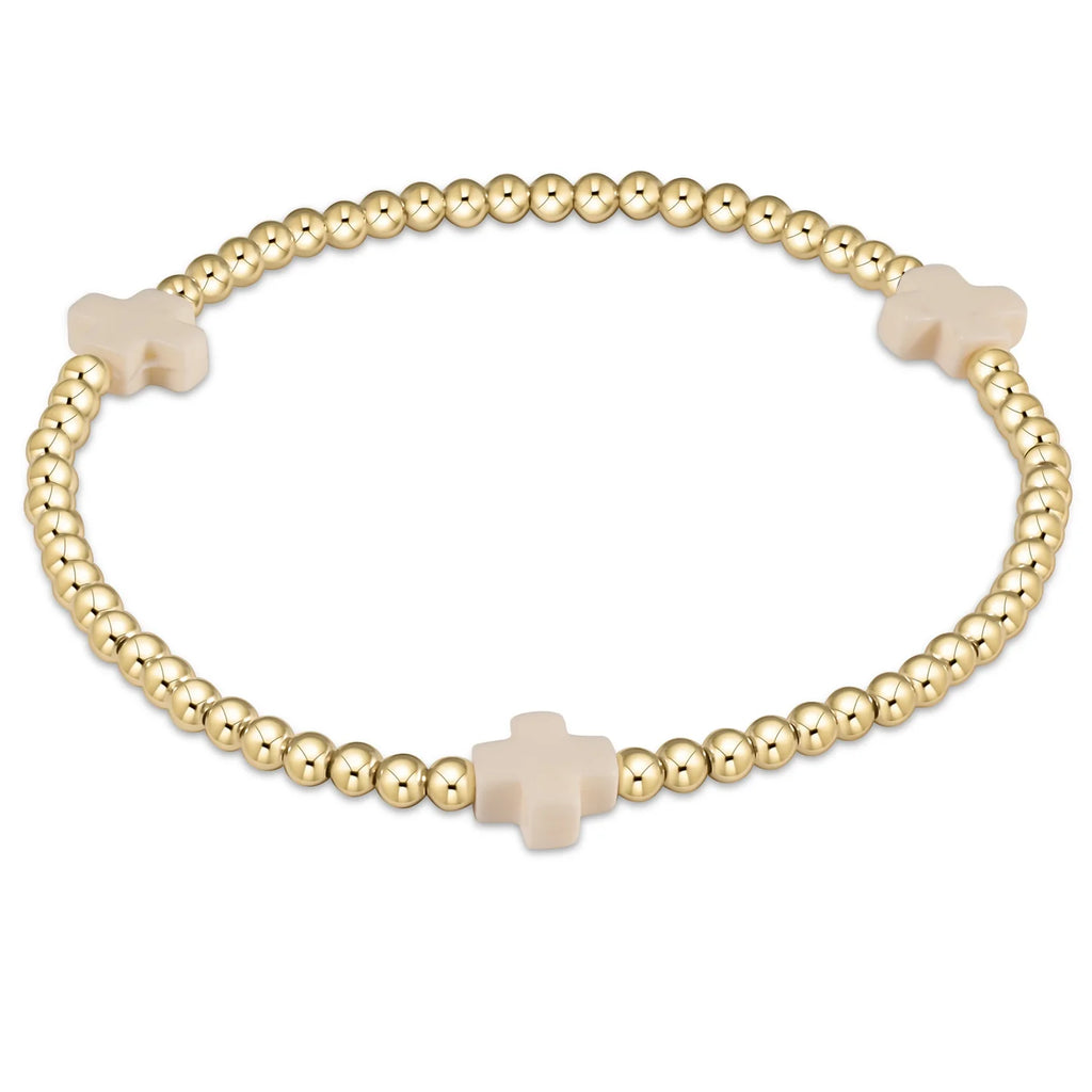 E Newton - Signature Cross Gold Pattern 3mm Bead Bracelet