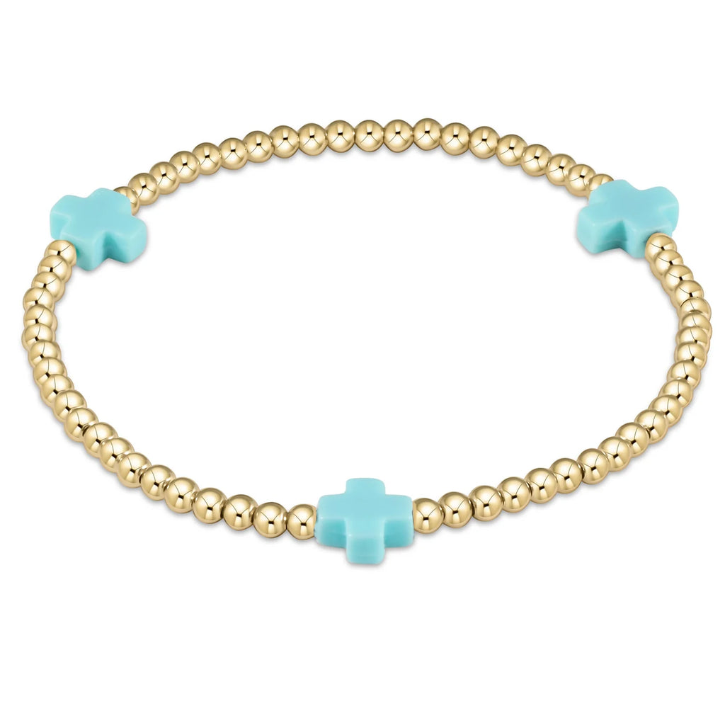 E Newton - Signature Cross Gold Pattern 3mm Bead Bracelet
