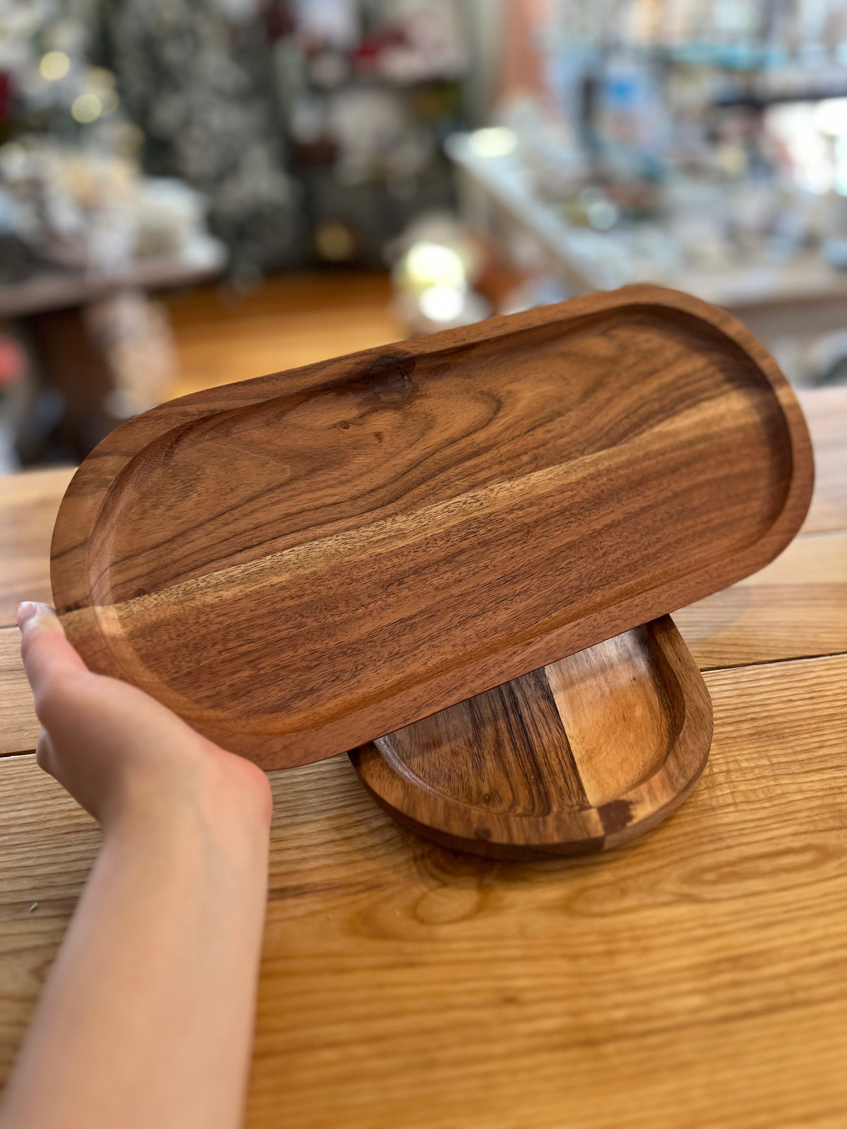 Oval Wooden Tray with Lip