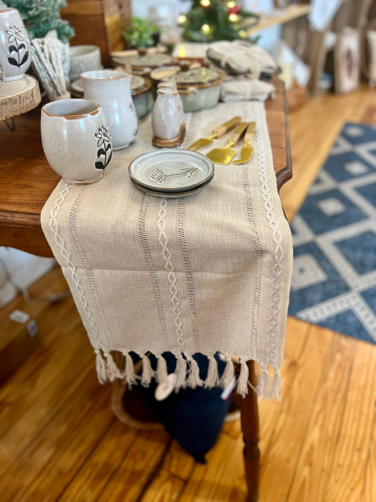 Ivory Table Runner with Fringe