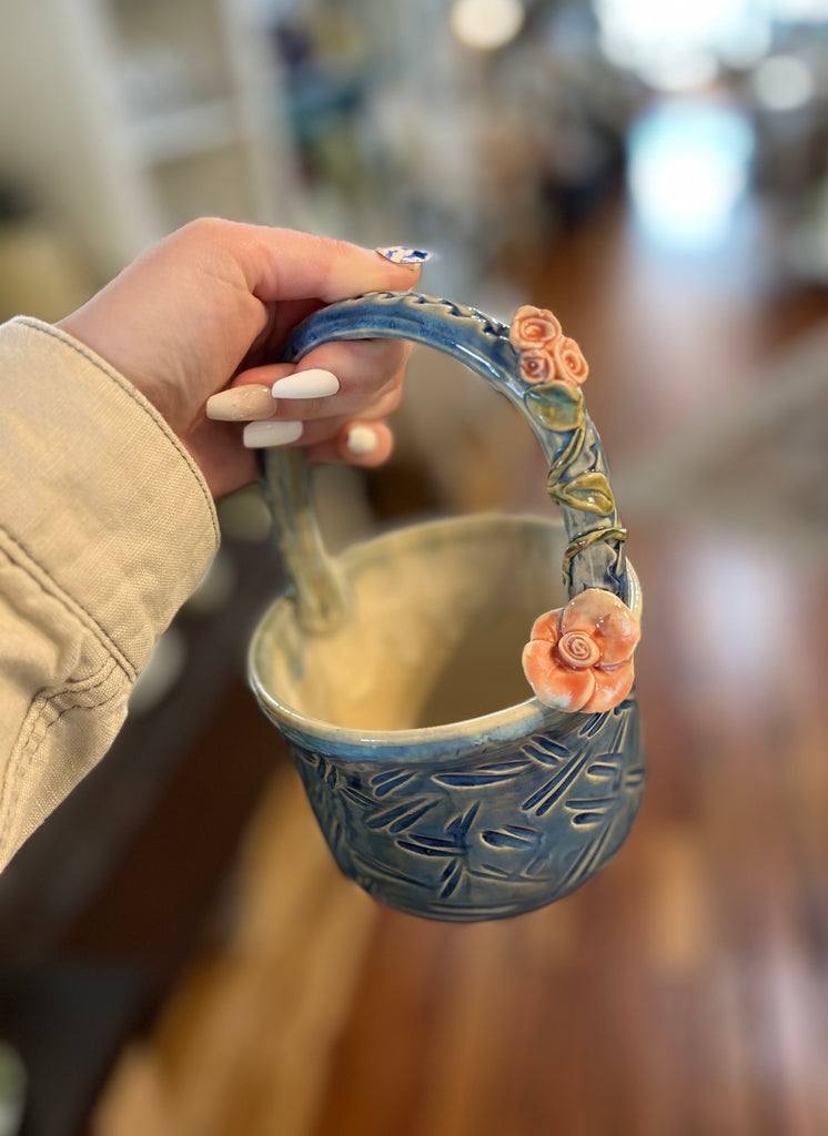 Small Blue Basket with Flowers from Lauren Martin