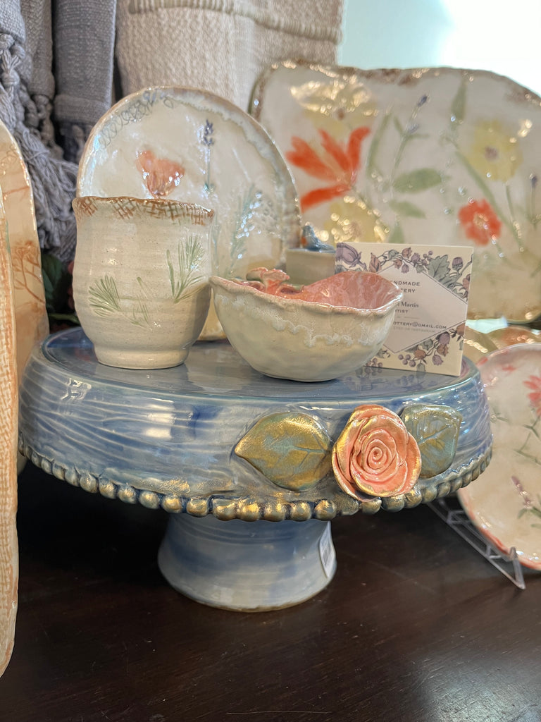 Cake Stand with Blue Flowers & Gold Detailing from Lauren Martin