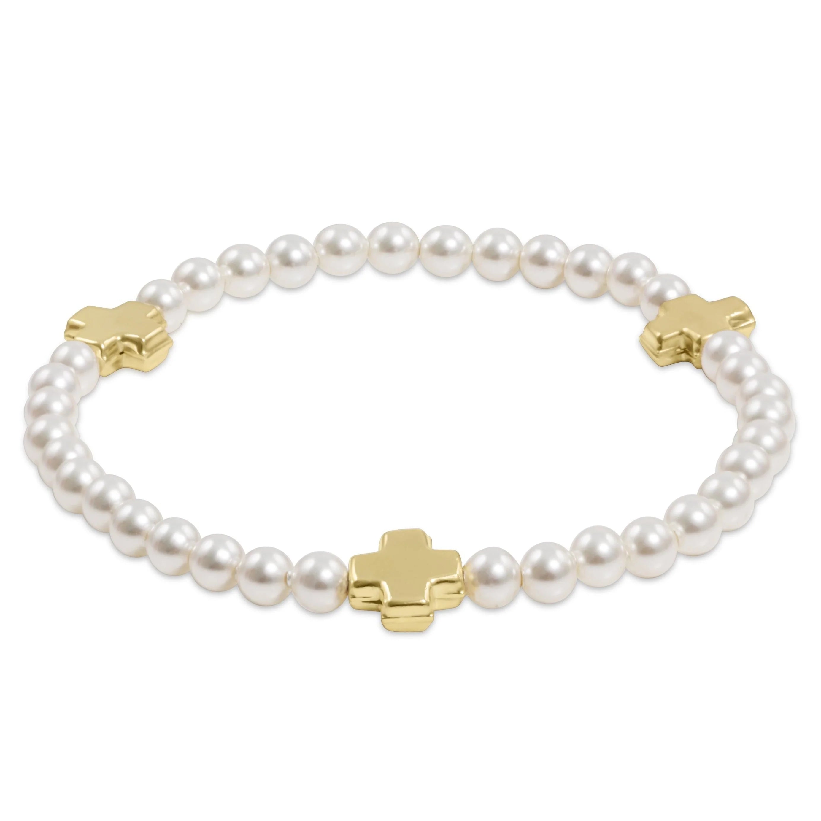 Enewton- Signature Cross 4mm Pearl Bracelet - Gold
