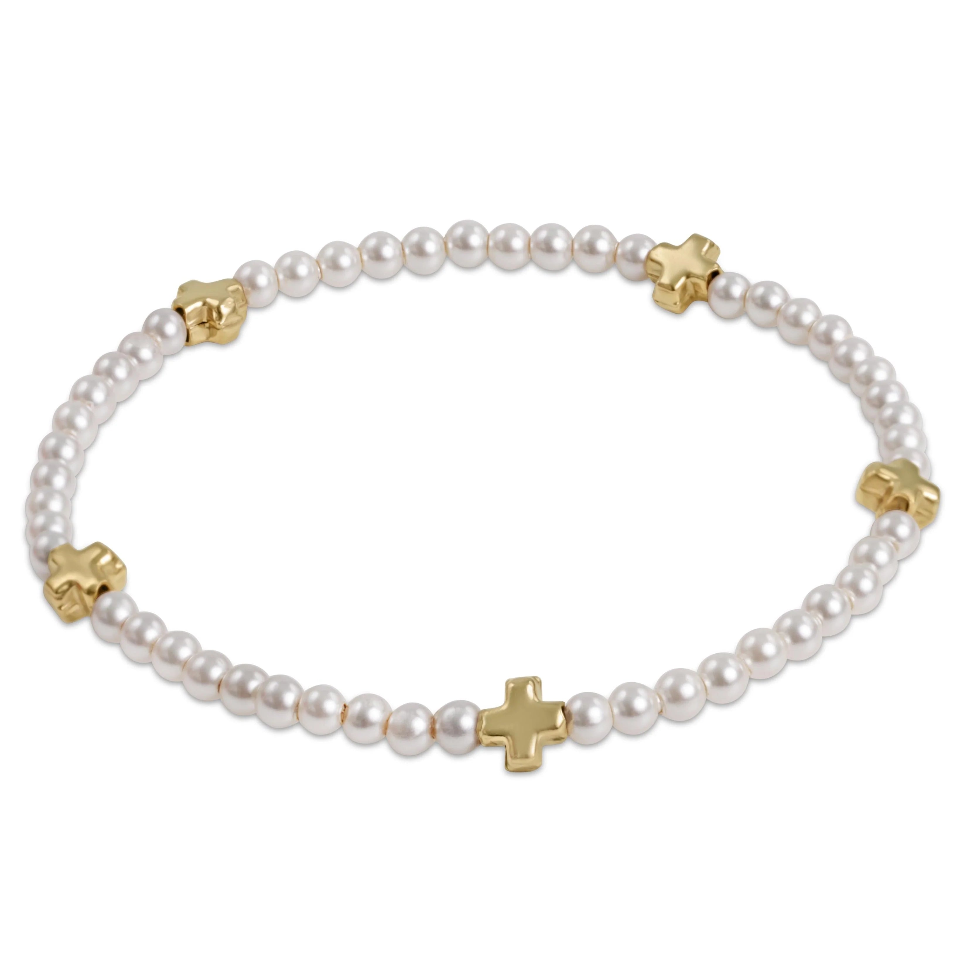 Enewton Signature Cross Gold Pattern 3mm Bead Bracelet