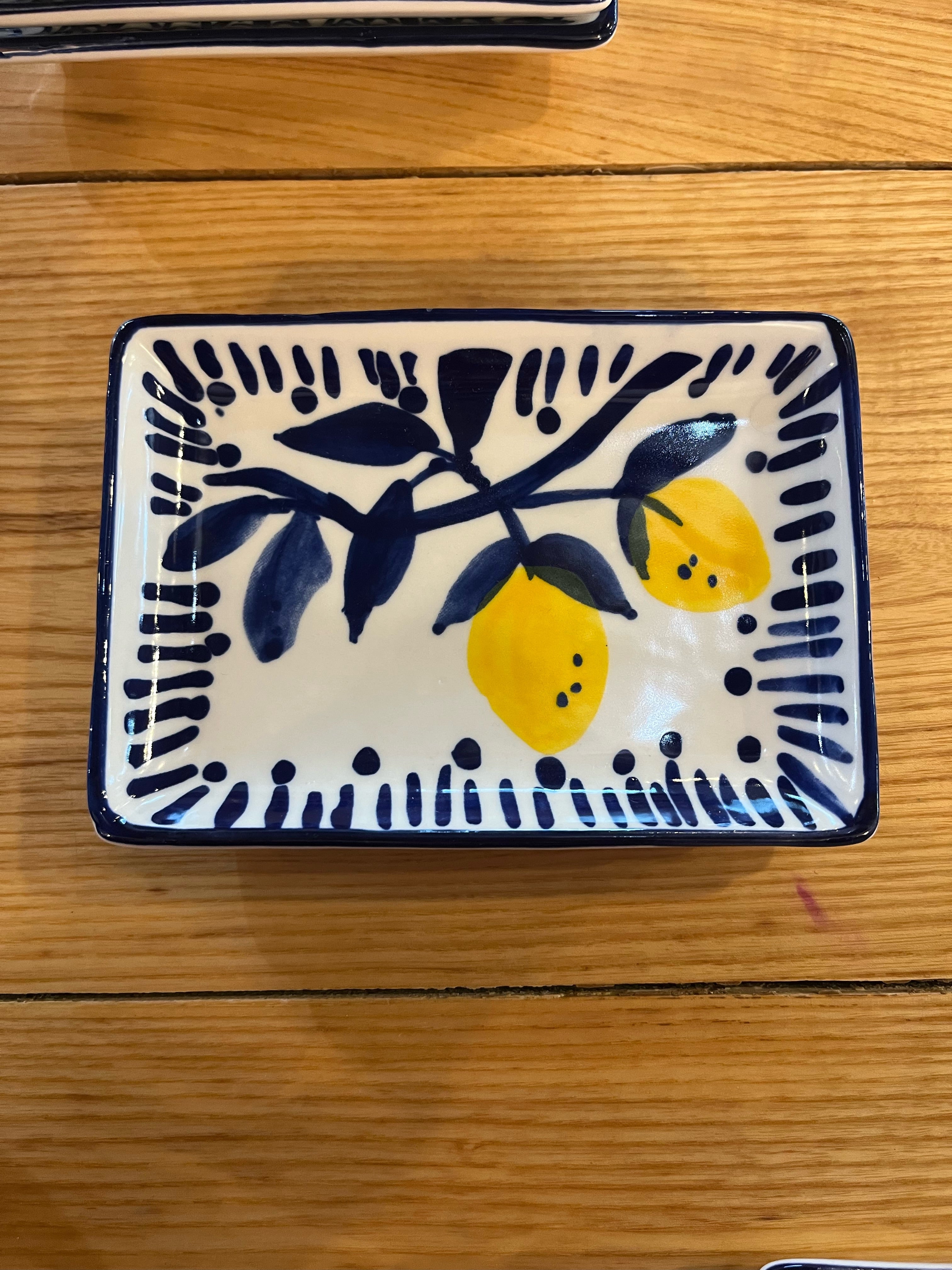 Hand-Painted Stoneware Dish with Lemons
