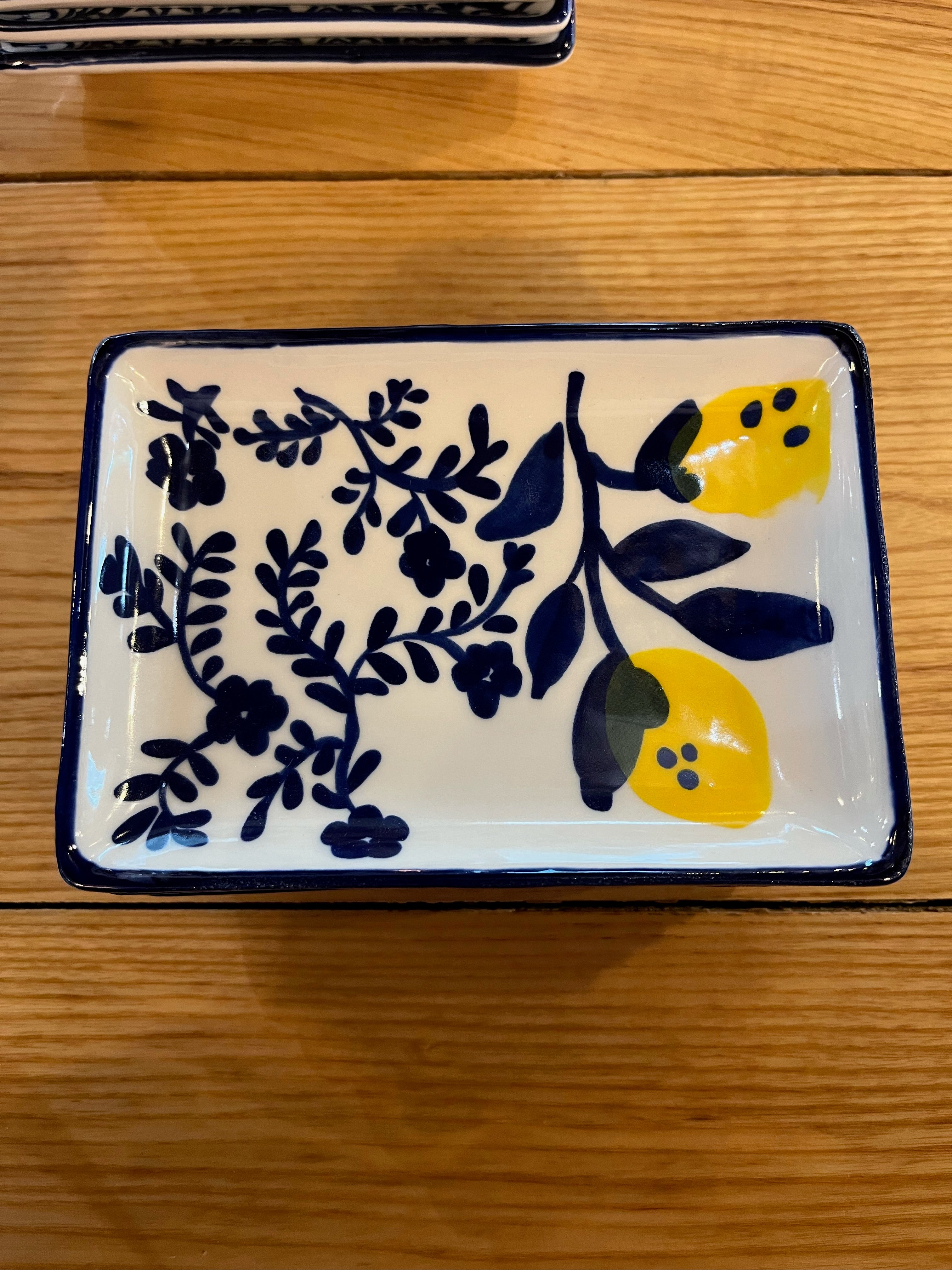 Hand-Painted Stoneware Dish with Lemons