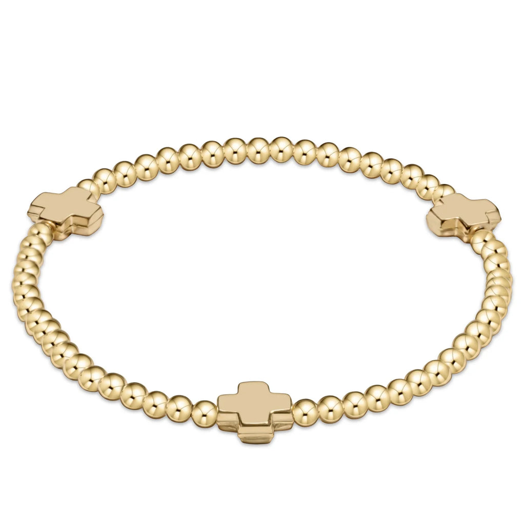 E Newton - Signature Cross Gold Pattern 3mm Bead Bracelet