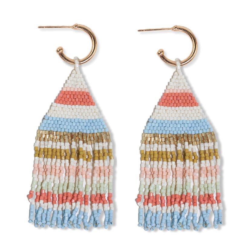 James mini gold hoop horizontal stripes beaded fringe earrings Amalfi