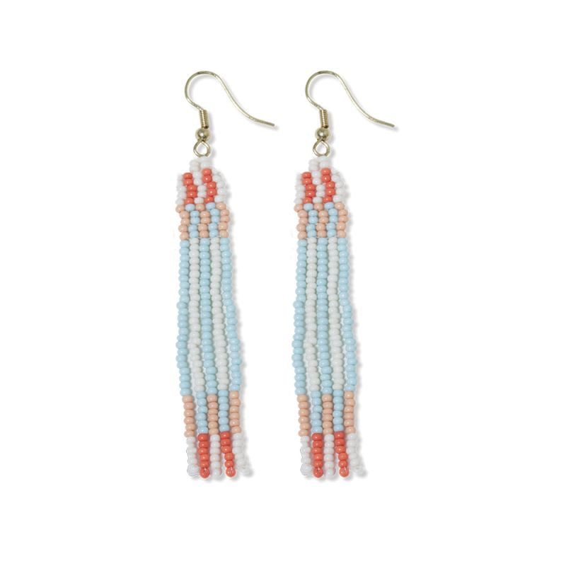 Melissa Alternating Two Color Grids Petite Beaded Fringe Earrings Amalfi