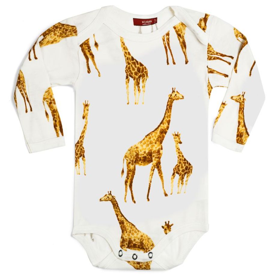 Bamboo Long Sleeve One Piece Orange Giraffe 6-12M