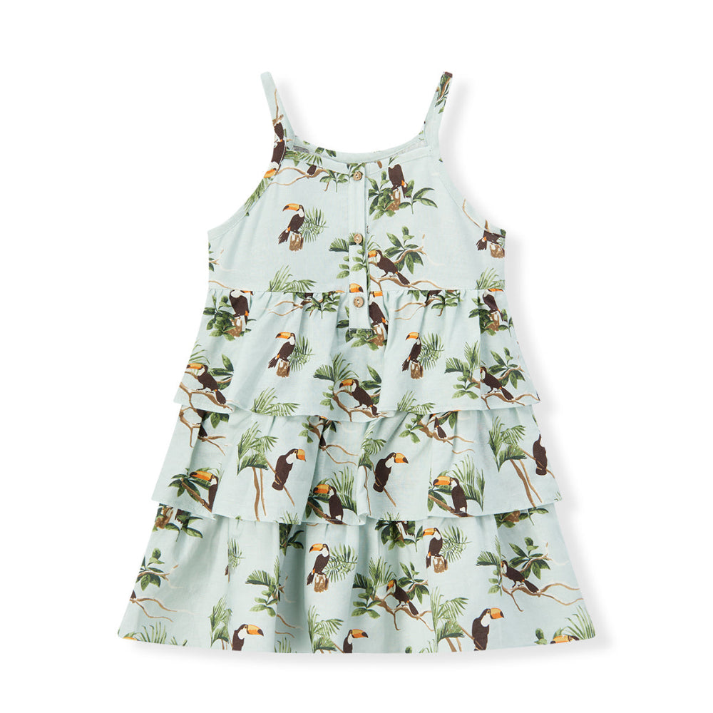 Linen Tiered Dress Blue Sky Toucan 18-24M