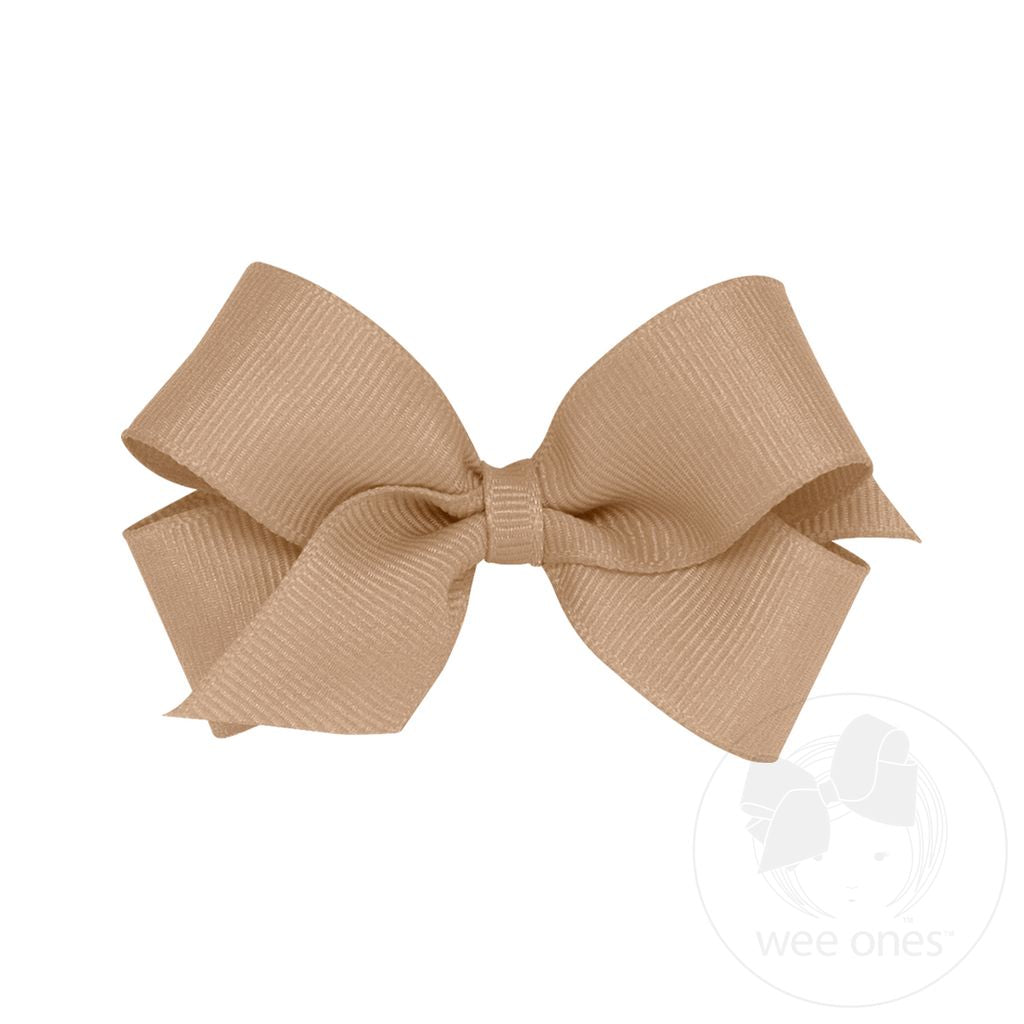 Mini Classic Grosgrain Hair Bow (Plain Wrap)- Oatmeal