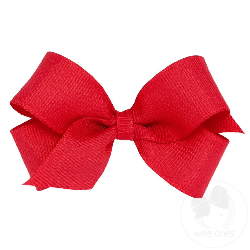 Mini Classic Grosgrain Hair Bow (Plain Wrap)- Red