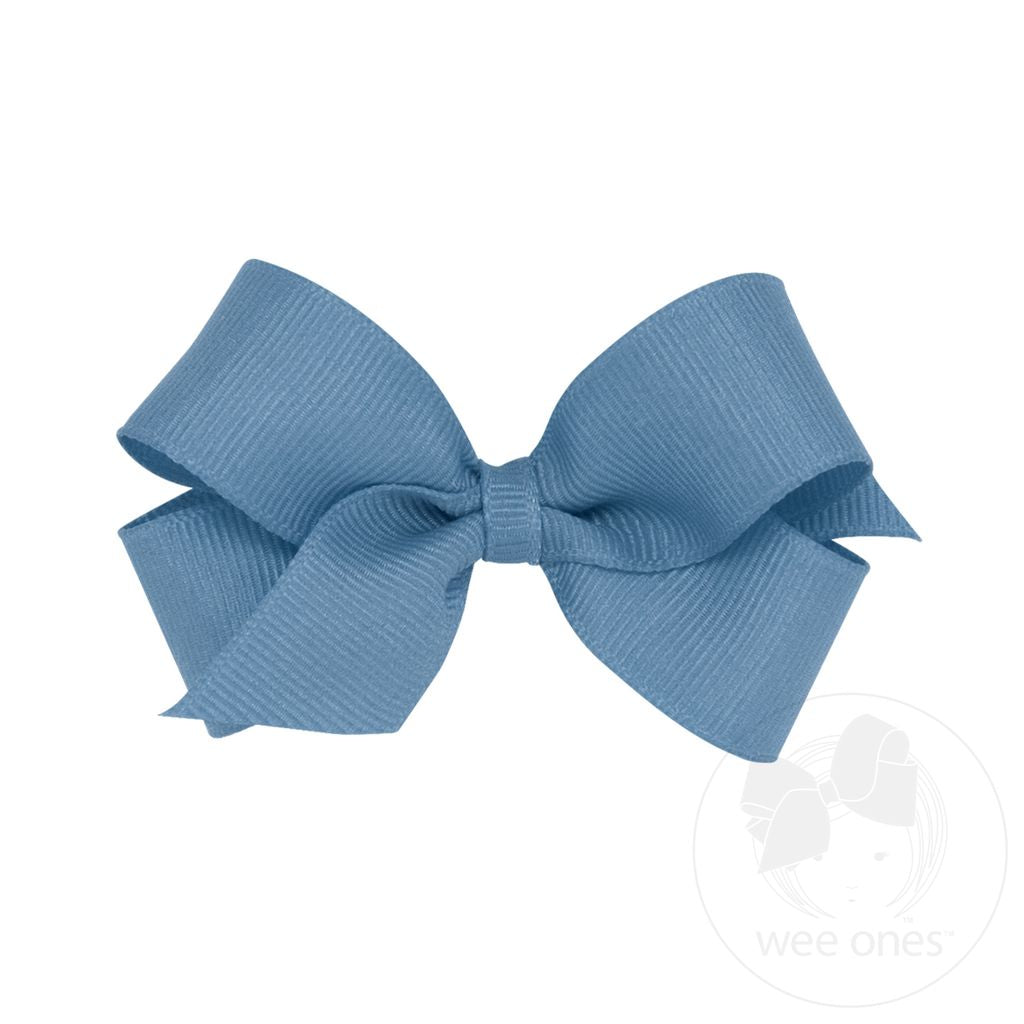 Mini Classic Grosgrain Hair Bow (Plain Wrap) - Smokey Blue