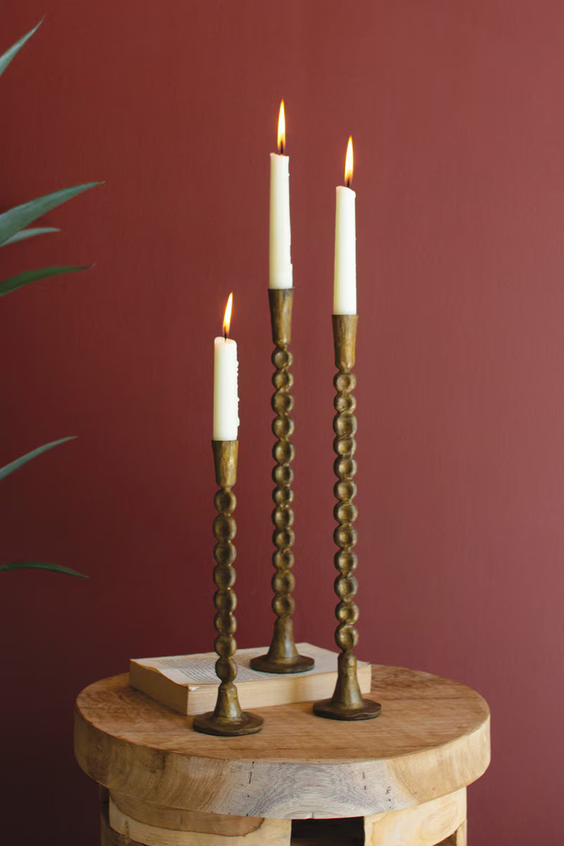 Set of 3 Antique Brass Taper Candle Holders