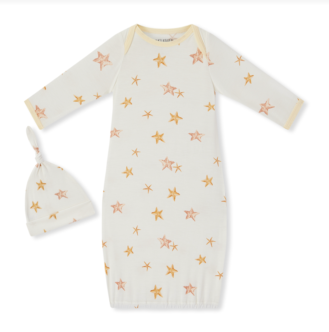Luxe Stretch Newborn Gown & Hat Set Starfish Dreams