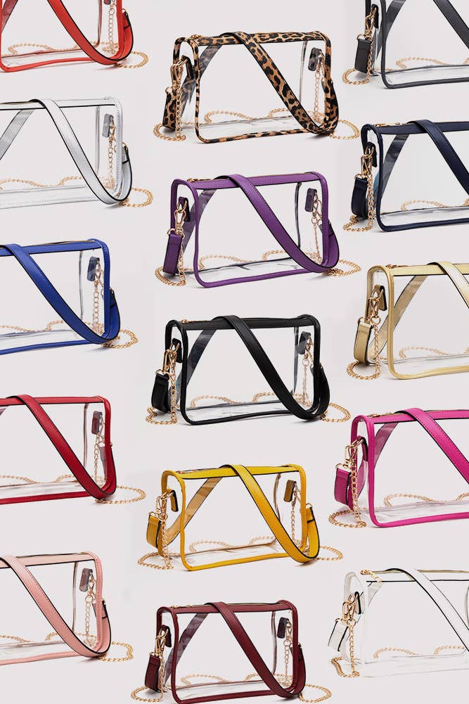 Clear Rectangle Stadium Concert Crossbody Bag: Red