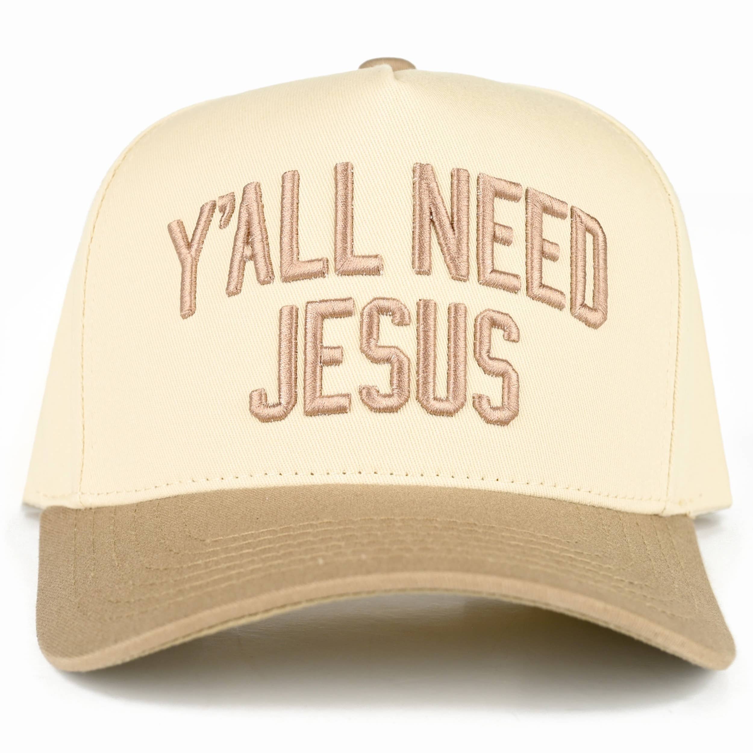 C.C Y'ALL NEED JESUS Embroidered Letter Two Tone Trucker Hat: Red