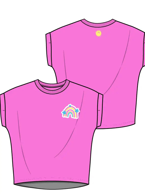 Xoxo By Magpies Embroidered Short Sleeve Rainbow Tee | Pink (Youth)