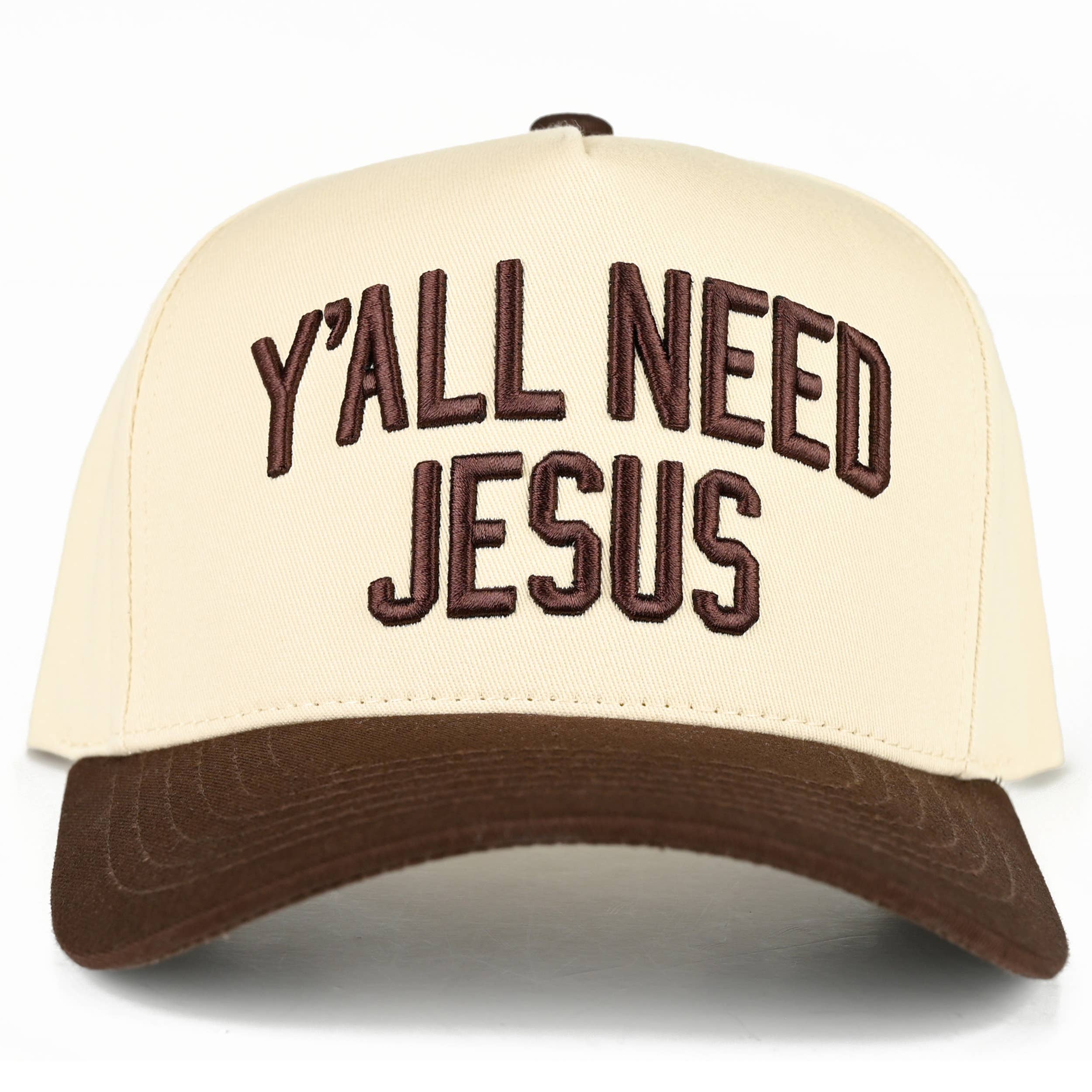 C.C Y'ALL NEED JESUS Embroidered Letter Two Tone Trucker Hat: Red