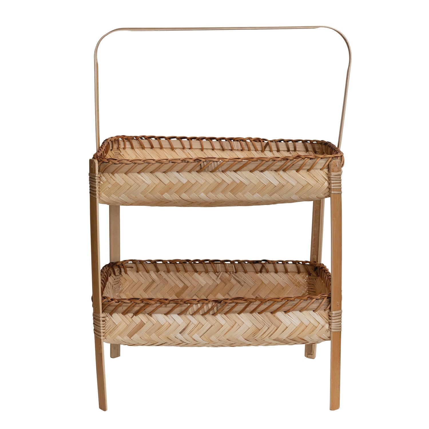 Decorative Hand-Woven Bamboo 2-Tier Basket with Handle, Natural