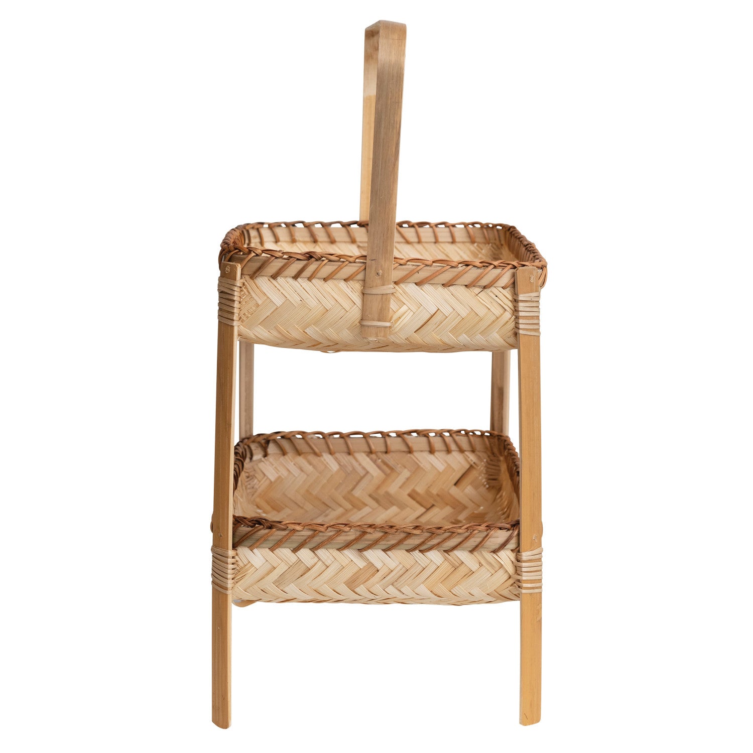 Decorative Hand-Woven Bamboo 2-Tier Basket with Handle, Natural