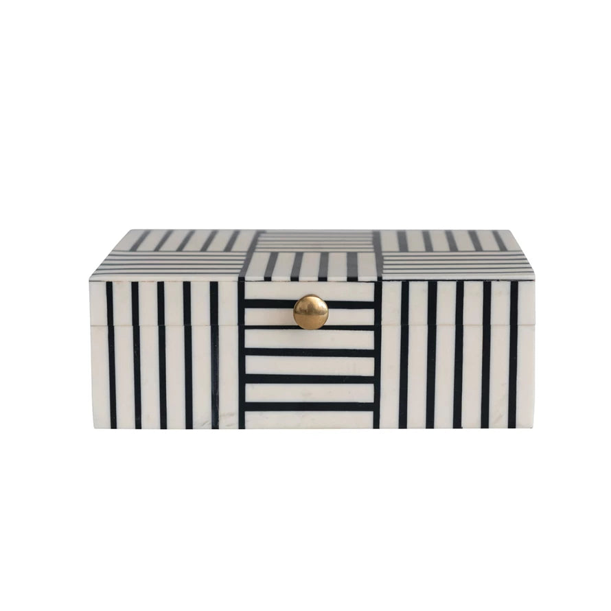 Resin Box with Striped Block Pattern & Gold Knob