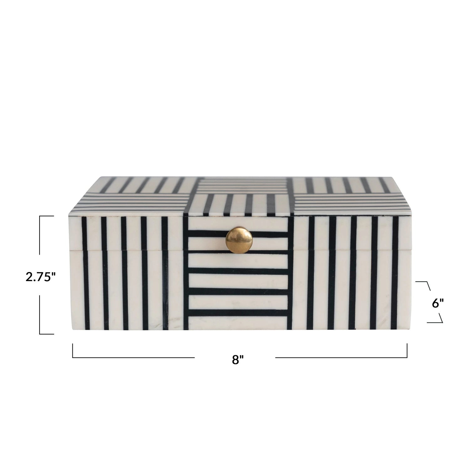 Resin Box with Striped Block Pattern & Gold Knob