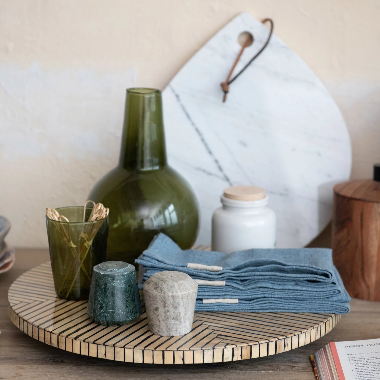 Square Stonewashed Linen Blend Napkins with Tab, Blue