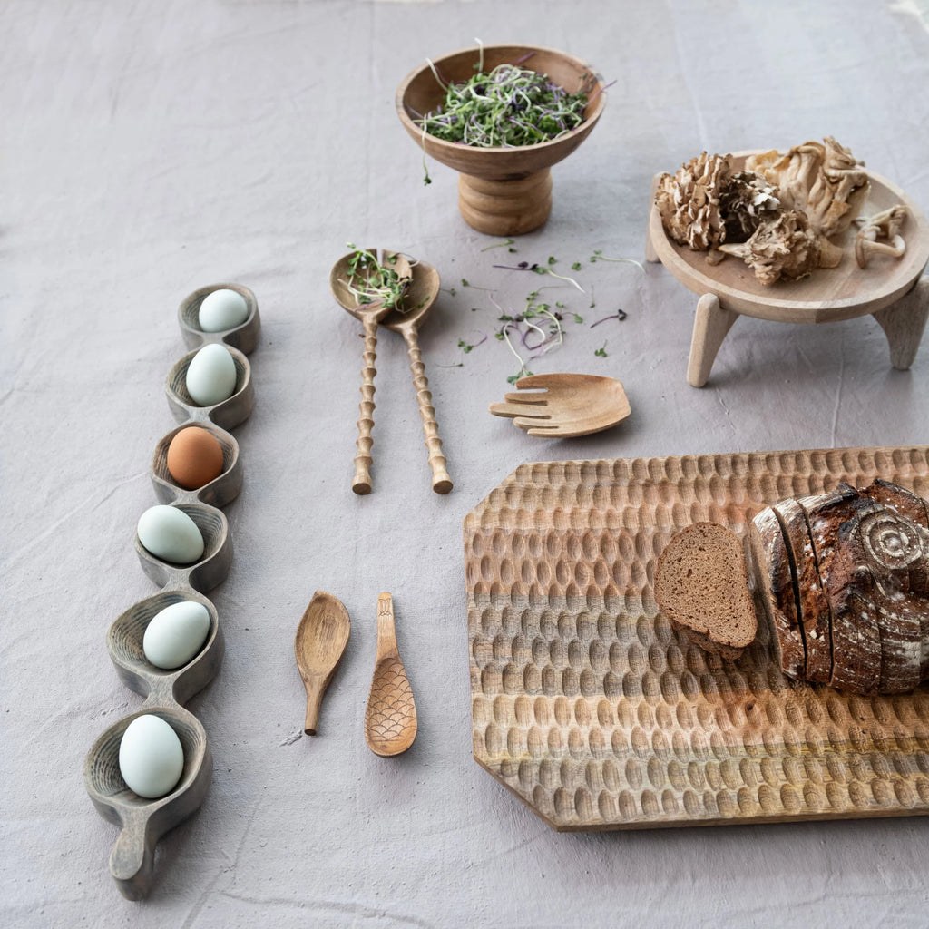 Ribbed Mango Wood Footed Bowl