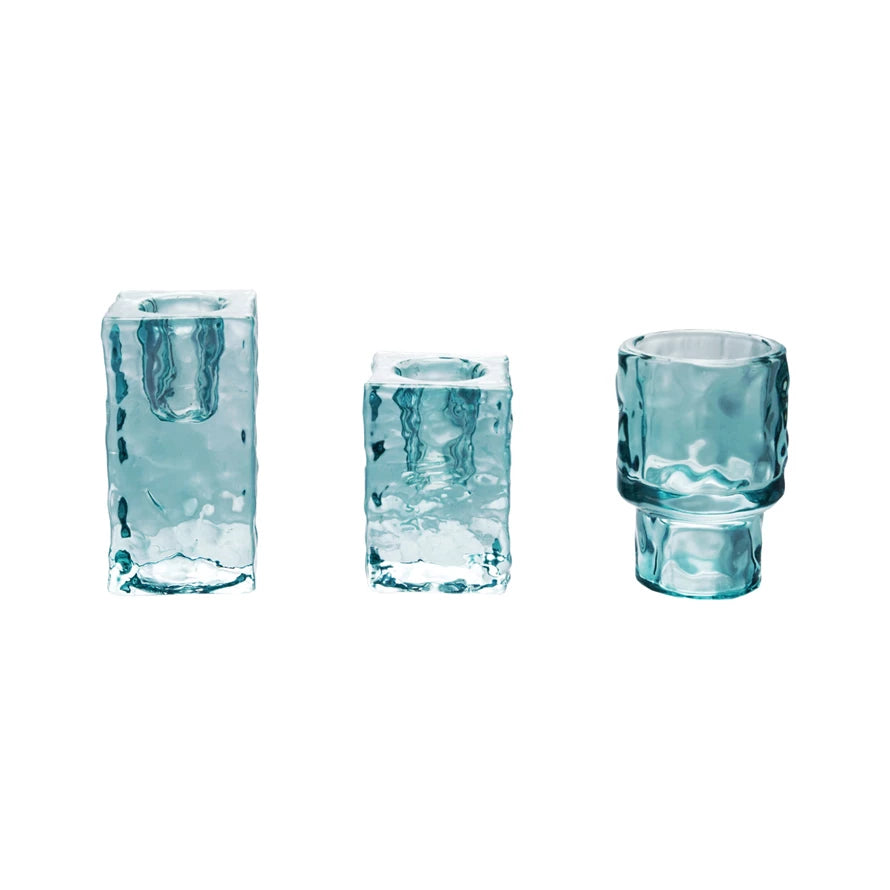 Hammered Glass Taper Holders, Blue