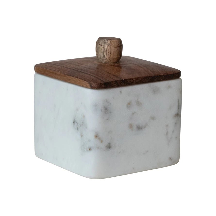 Marble Container with Acacia Wood Lid