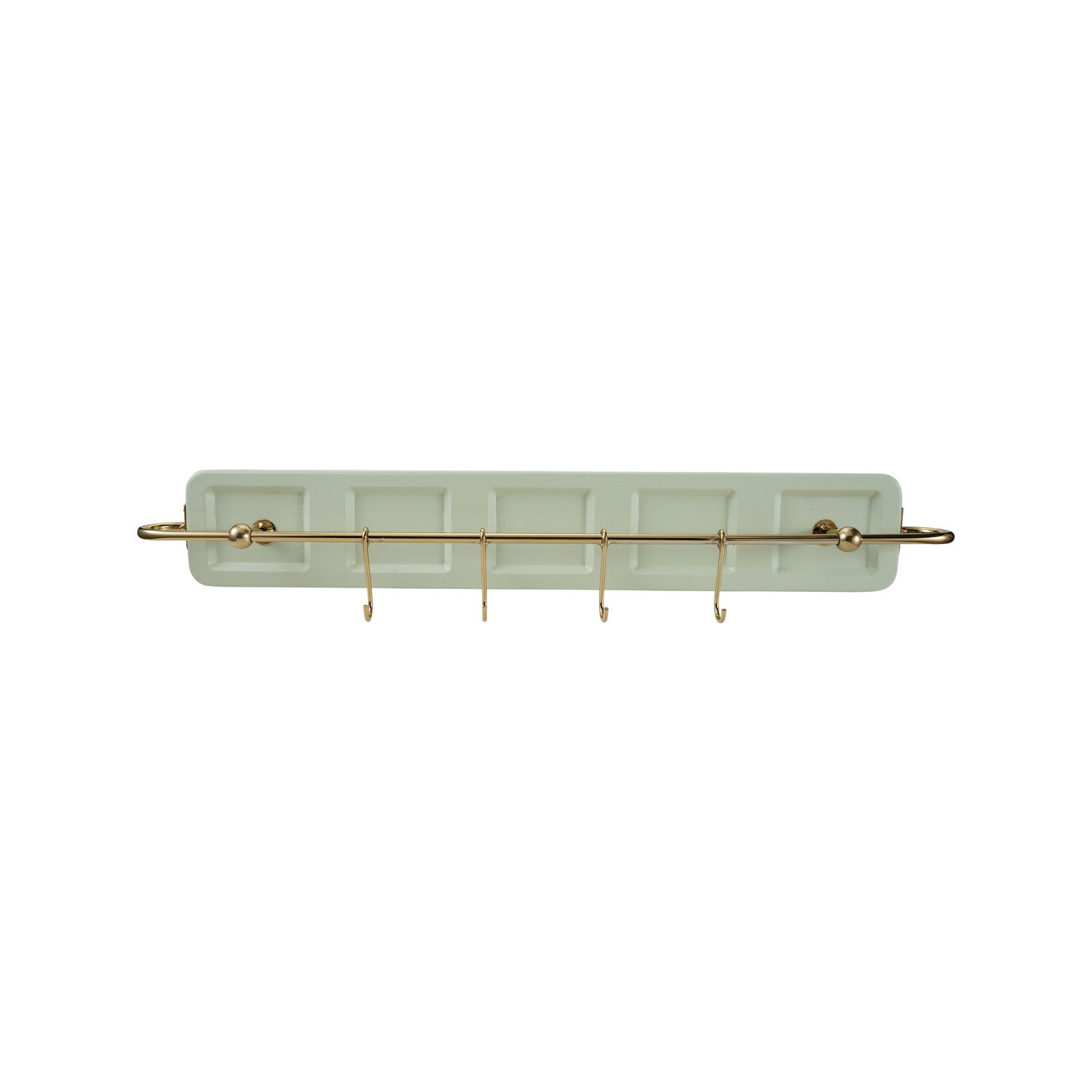 MDF & Metal Wall Hook with 4 Hooks, Mint Color & Gold Finish