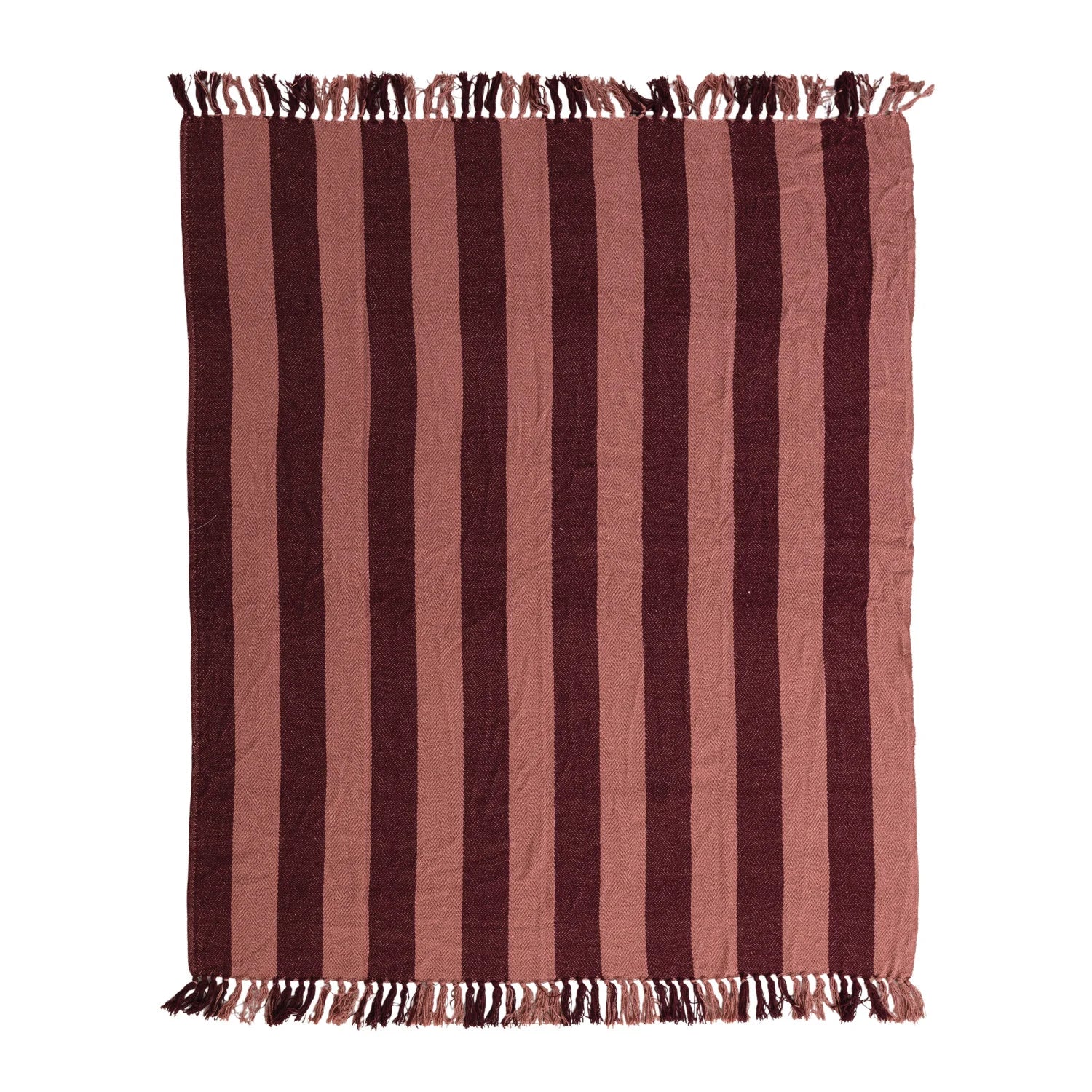 Woven Recycled Cotton Blend Striped Throw with Fringe