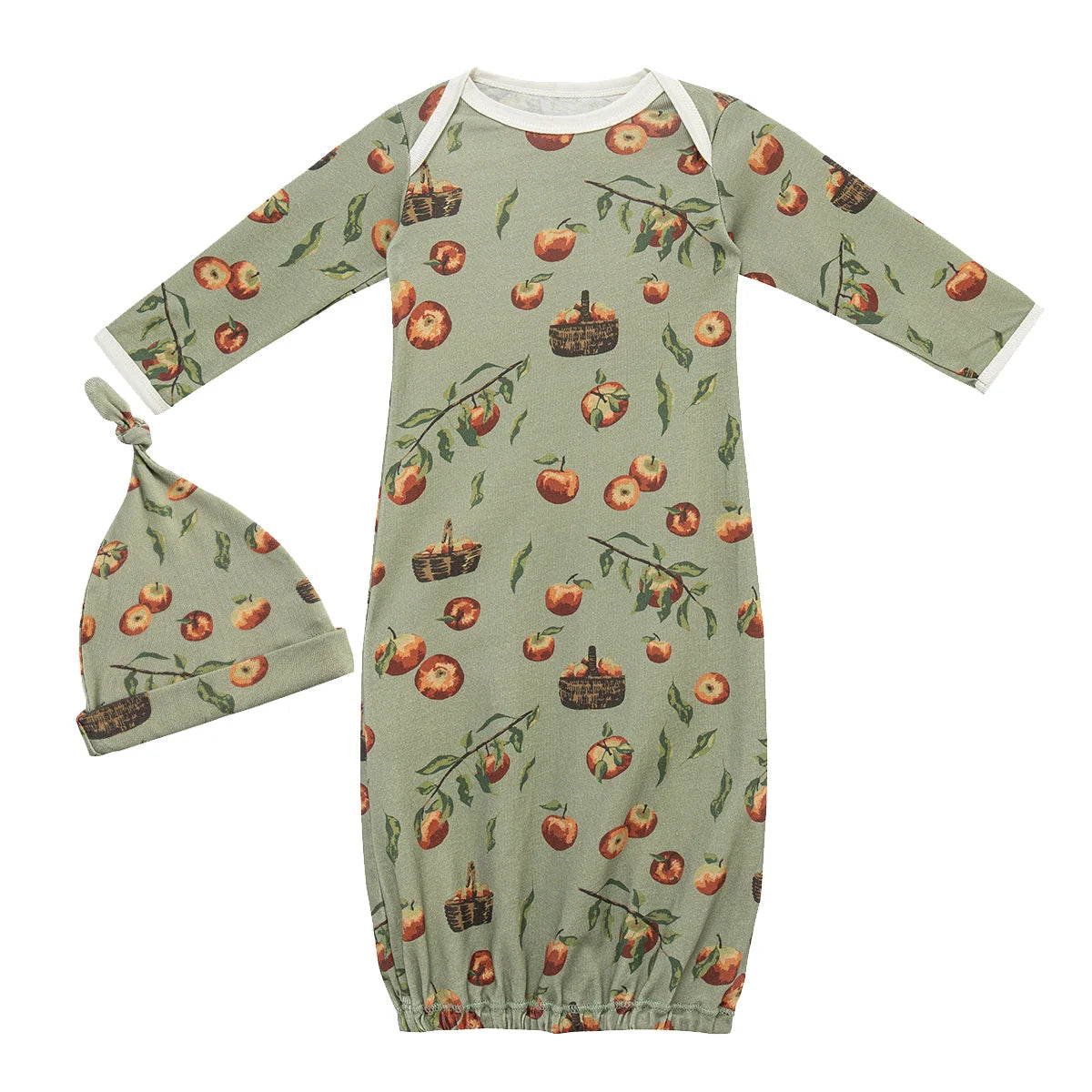 Organic Cotton Newborn Gown & Hat Set Apple Orchard