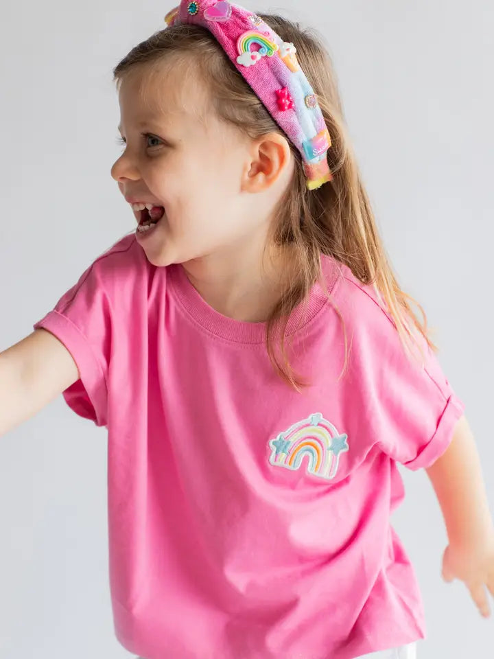 Xoxo By Magpies Embroidered Short Sleeve Rainbow Tee | Pink (Youth)